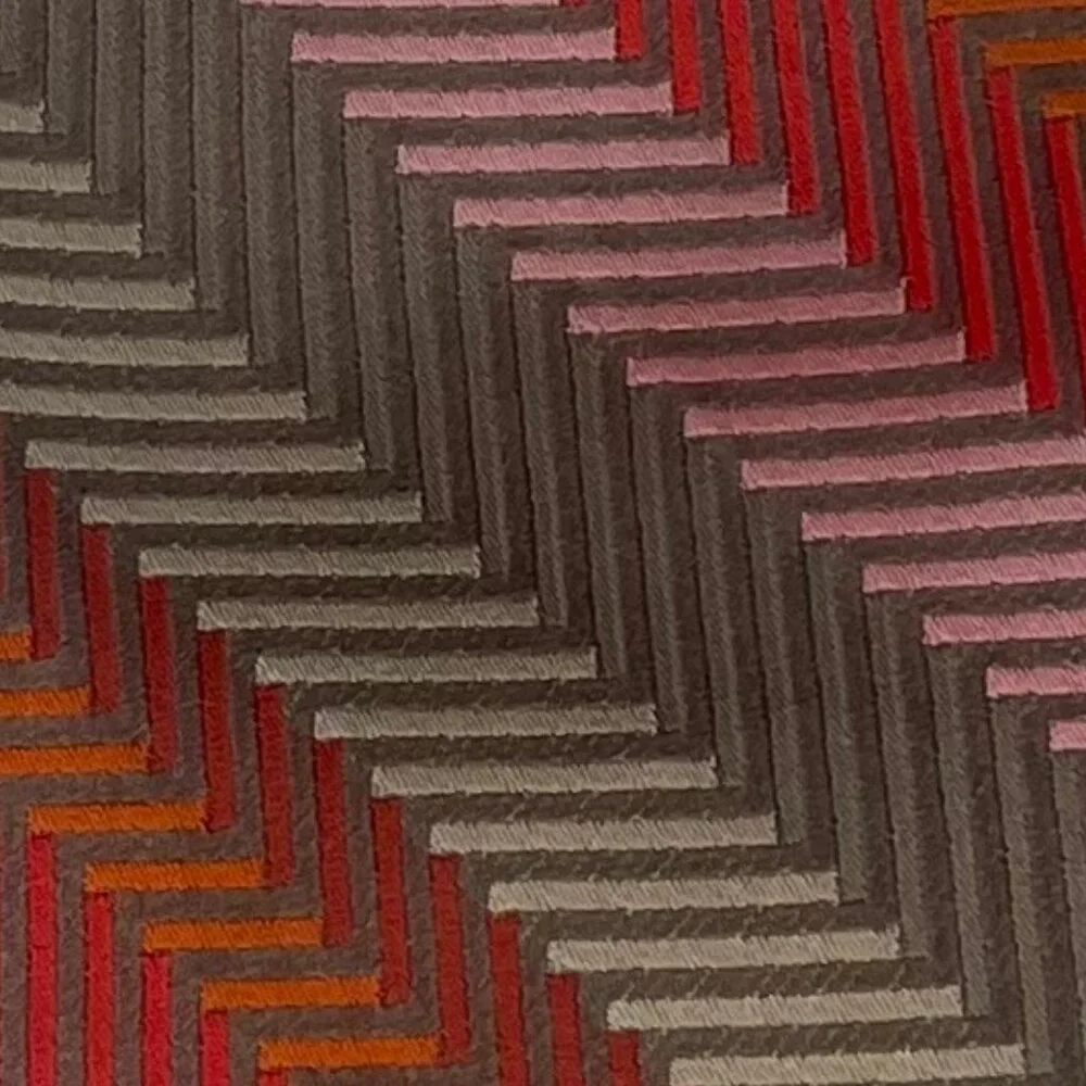 BCBG Attitude 100% Silk Tie Red Pink Grey Chevron Herringbone Hand Sewn
